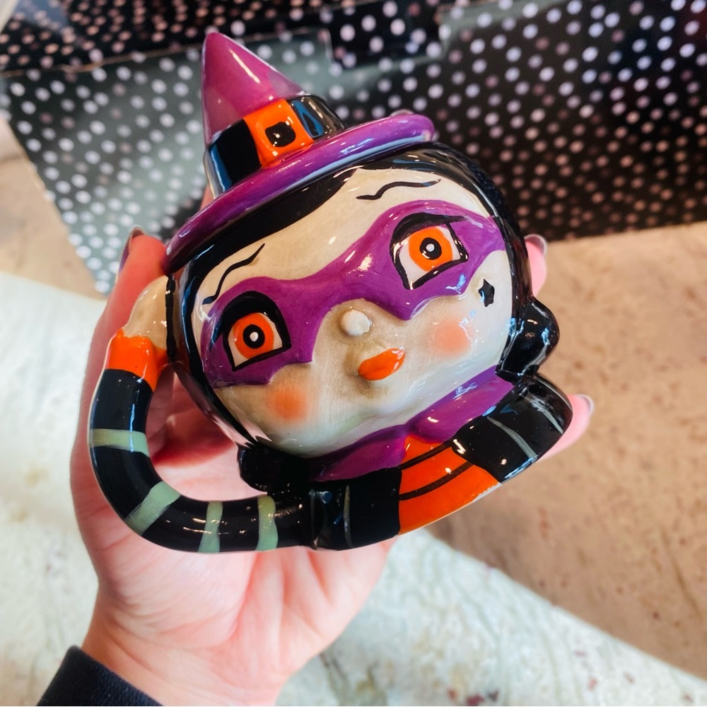 Johanna Parker Witch Hat Salt & Pepper Shaker Vintage Style Halloween Transpac - Picture 2 of 11